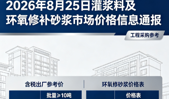 钢城2026年8月25日灌浆料及环氧修补砂浆市场价格信息通报